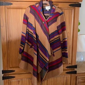 Madison Jules Stripes Single Button Poncho Coat